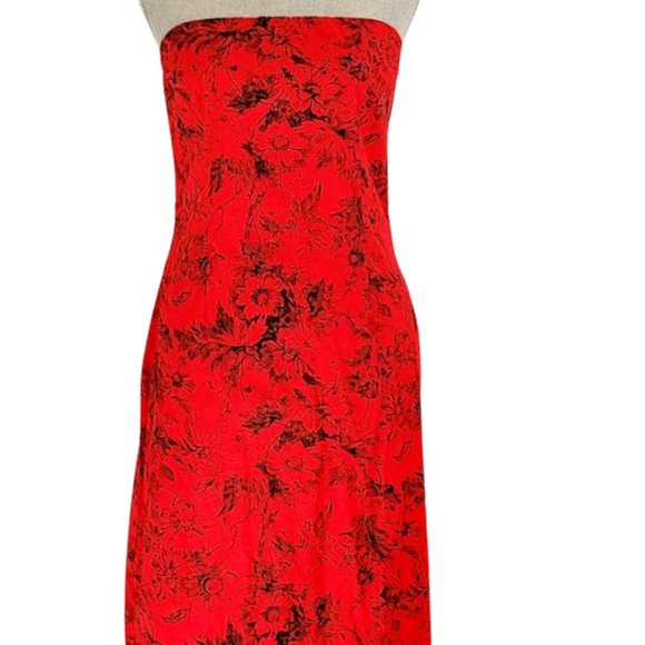 🖤VINTAGE 90s Peep Studio Rose Red Strapless Dress - Picture 9 of 9